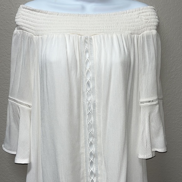 BOHO Off The Shoulder 3/4 Bell Sleeve Lined Dress - Picture 3 of 8